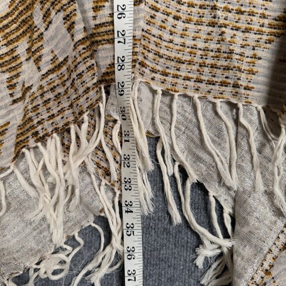 Soft Surroundings One Size Shawl Open Wrap Poncho BOHO Tan Western Design Fringe - Picture 7 of 7